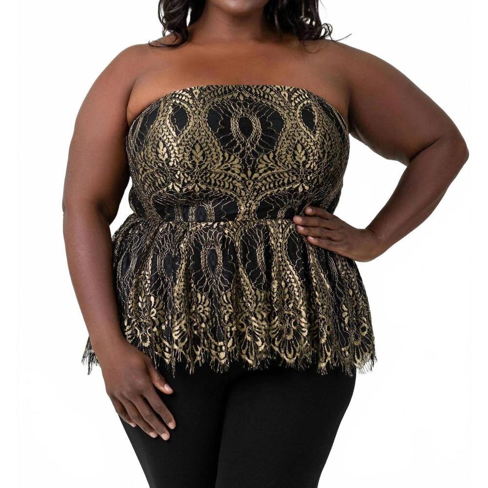 NEW MARÉE POUR TOI lace bustier top in gold lace